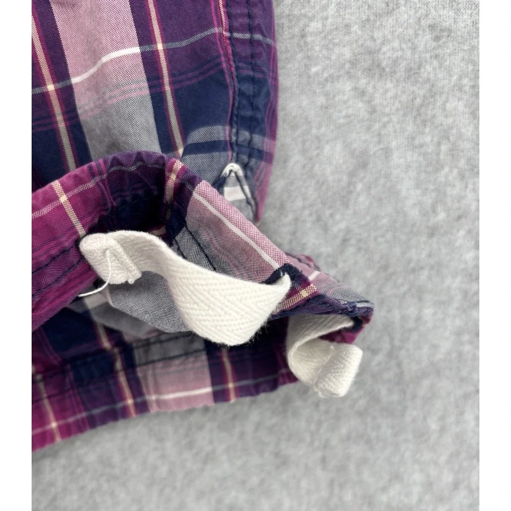 Esprit Mens W33 Plaid Cargo Shorts Pink Navy Cotton Drawstring Y2K